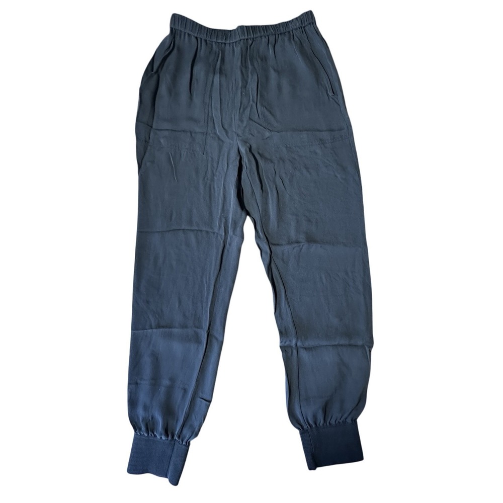Theory Silk Blend Jogger Pants Black Elastic Waist Cropped‎ Size P